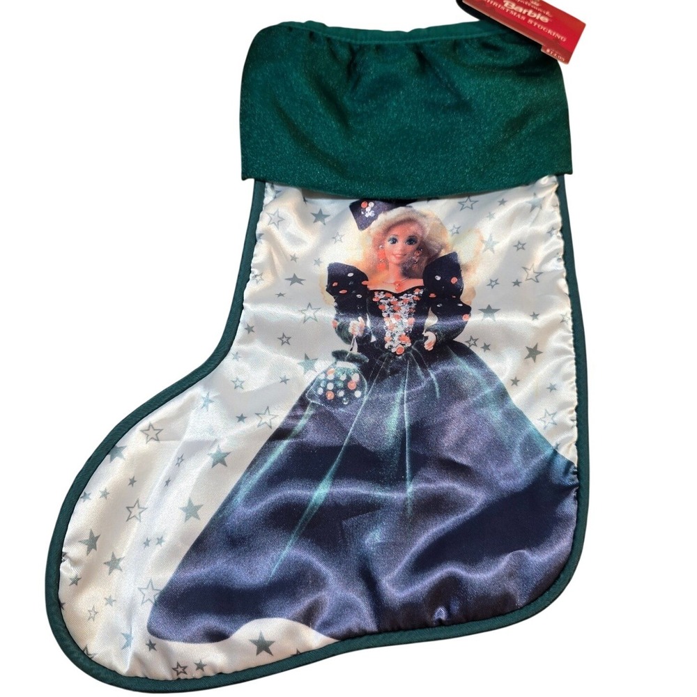 Green Holiday Barbie 14" Christmas Stocking Vintage 1990s Mattel‎